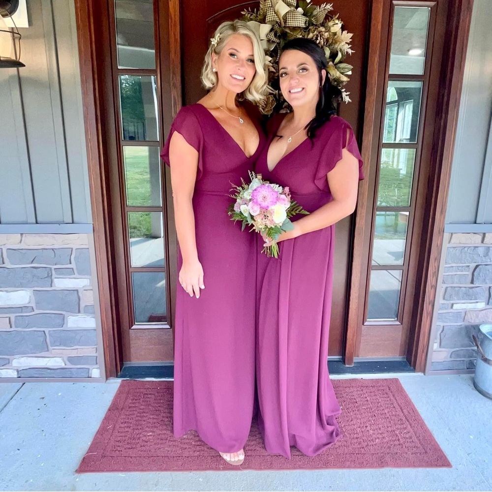 Like New David's Bridal Flutter Sleeve Bridesmaid Dress - Wine Color - Size 10